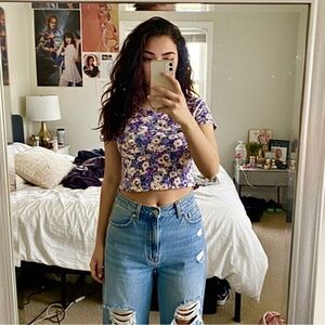Forever 21 Purple and Cream Floral Top